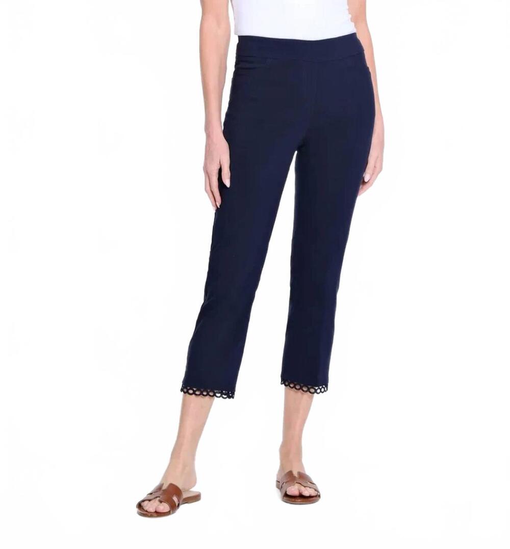 NEW MULTIPLES pull-on crop pant with hem trim in midnight/denim
